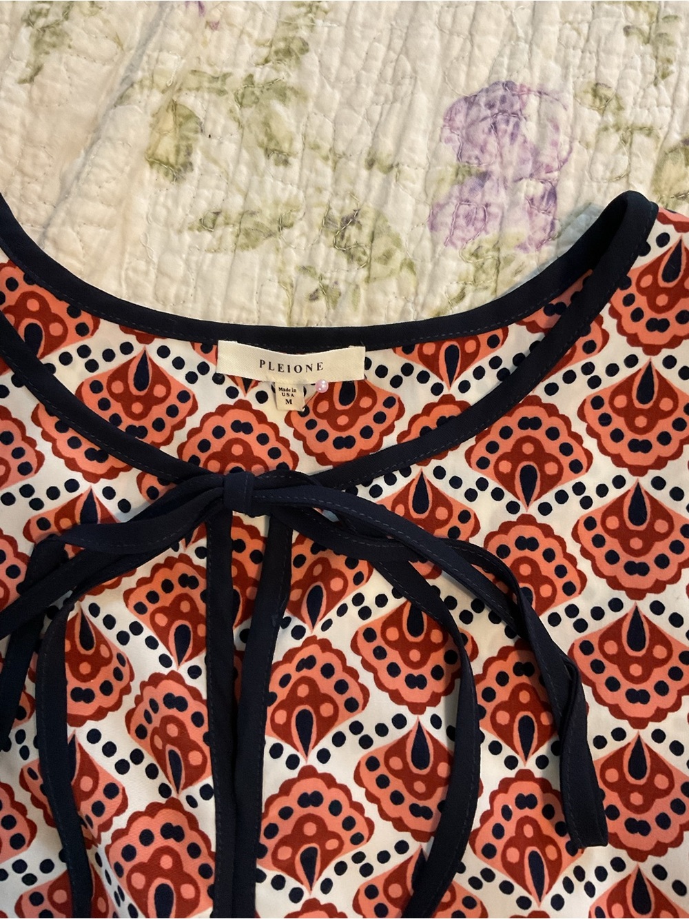 Pleione Orange, Black and White Sleeveless Tie-Front Printed Camisole - Picture 3 of 6